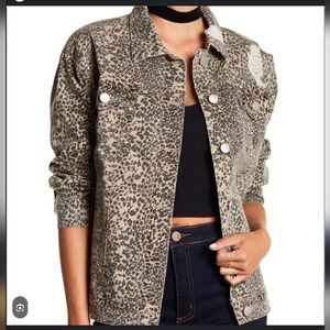 NWT/ ASHLEY MASON DECONSTRUCTED DENIM JEAN ANIMAL PRINT JACKET